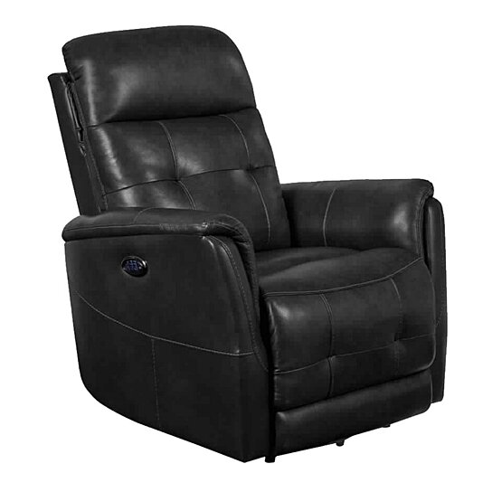 Saltoro Sherpi Black Faux Leather Upholstered Wooden Recliner wi